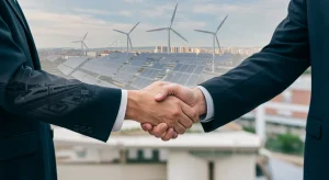 Colaboración Público-Privada en España: Proyectos Estratégicos 2026 Representación de un acuerdo de colaboración público-privada en España con infraestructuras modernas de fondo, vista hacia 2026.