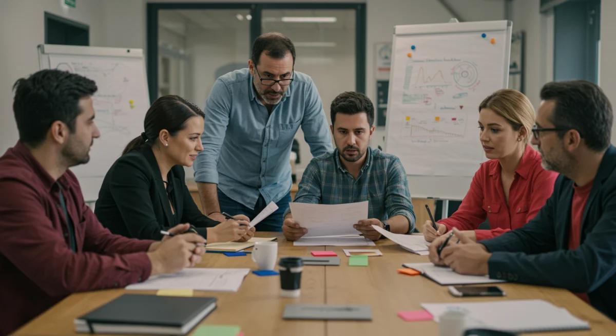 Agricultores españoles colaborando y discutiendo estrategias para maximizar ayudas europeas