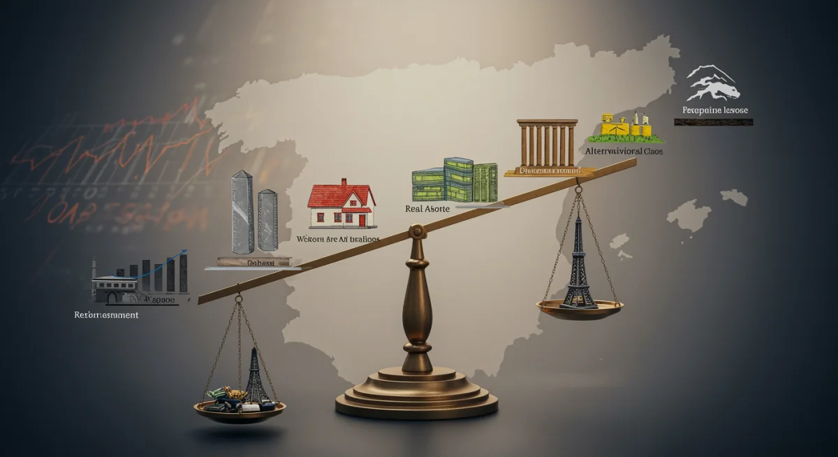 Cartera de inversión diversificada en España, mostrando varios activos equilibrados para mitigar riesgos.