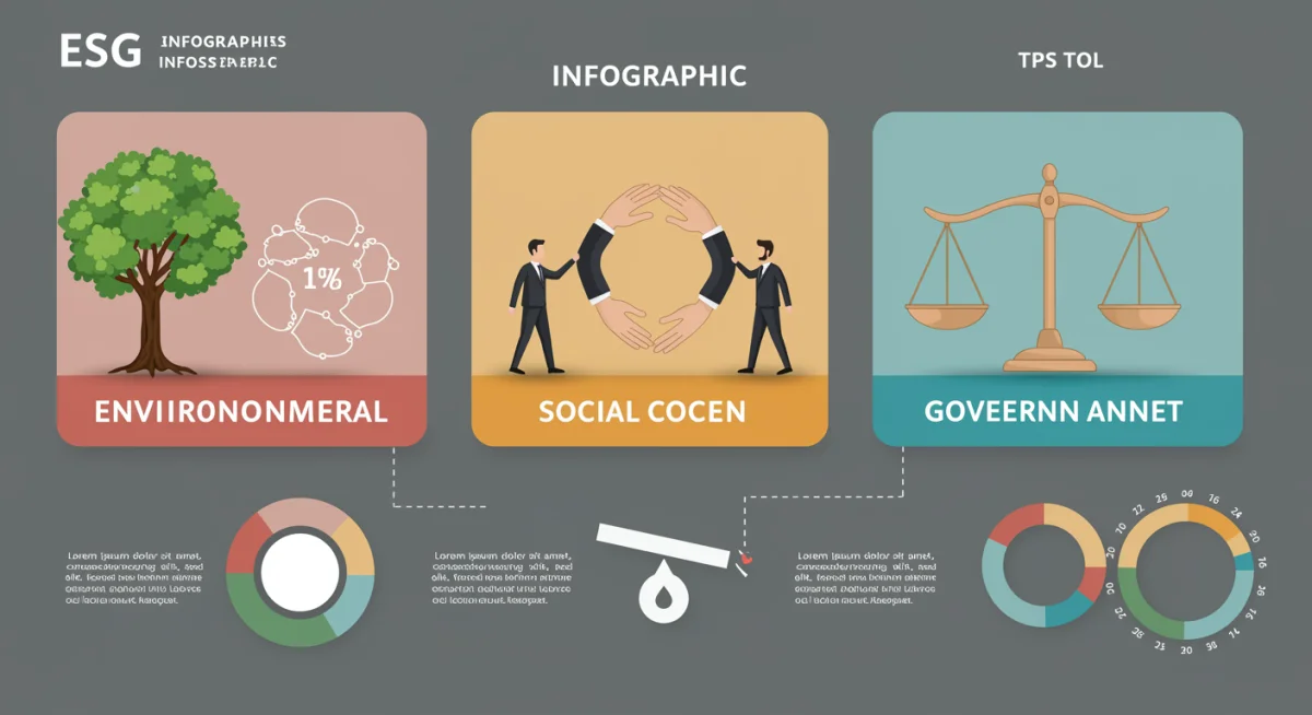 Infografía detallada con criterios ESG: ambiental, social y gobernanza, destacando la importancia de cada pilar en la inversión responsable.