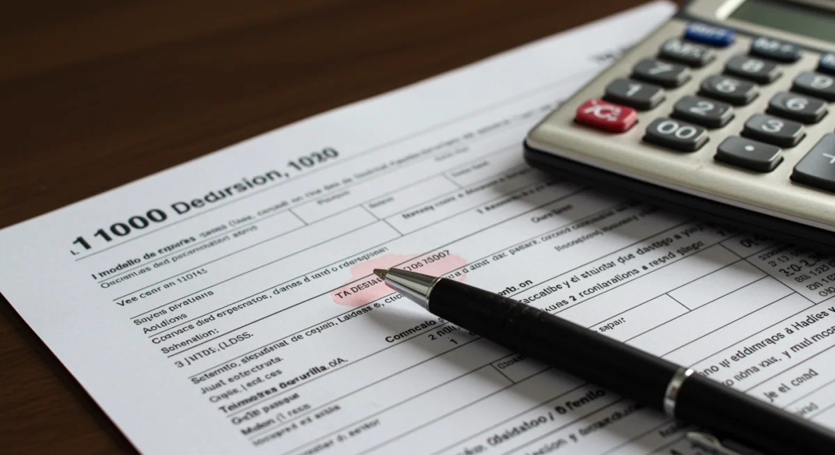 Declaración de la renta española con un bolígrafo, resaltando la sección de deducciones por familia numerosa.