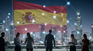 Regulaciones España 2026: Oportunidades Emprendedores Digitales Emprendedores digitales analizando nuevas regulaciones en un entorno futurista de España en 2026, con gráficos y datos proyectados.