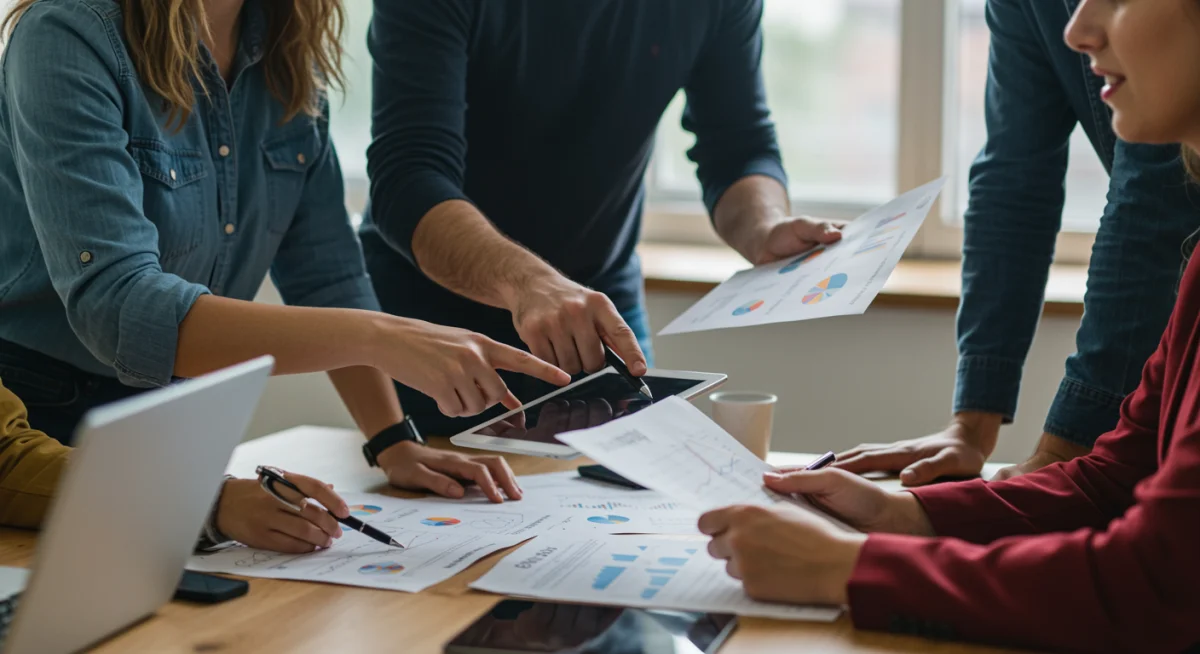 Equipo de jóvenes emprendedores colaborando en un espacio de coworking en España