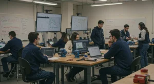 Oportunidades de Formación Gratuita y Empleo en España 2026 Jóvenes en formación profesional en un taller moderno, simbolizando las oportunidades de empleo en España para 2026.