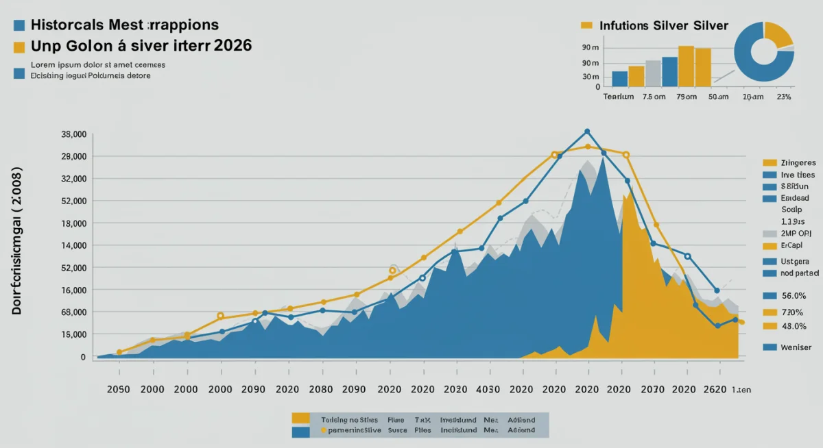 Gráfico de evolución de precios de oro y plata, con indicadores económicos de España hasta 2026.