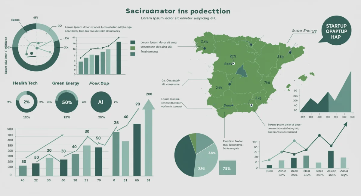 Infografía con estadísticas y proyecciones de crecimiento para startups españolas en sectores clave.