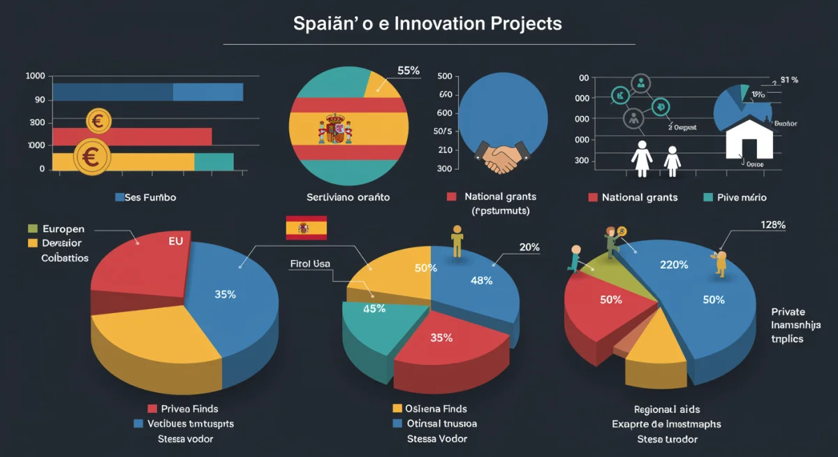 Infografía detallada de fuentes de financiación para proyectos de innovación en España, incluyendo fondos europeos, nacionales y autonómicos.