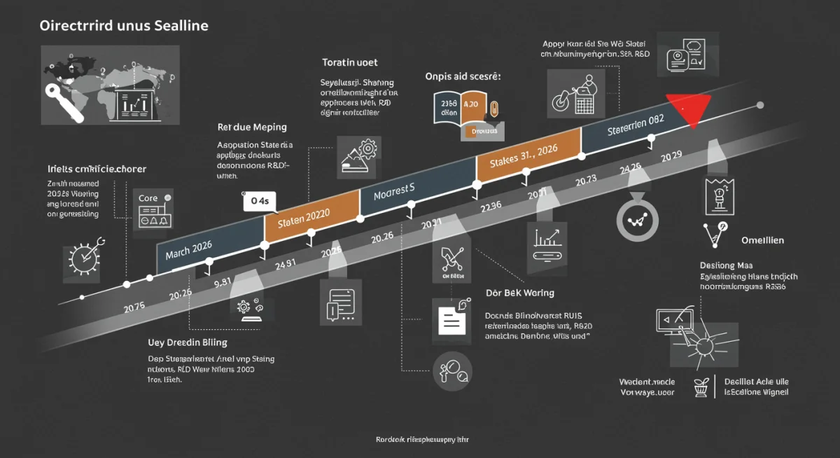 Infografía con línea de tiempo detallada de las ayudas I+D, destacando el plazo final del 31 de marzo de 2026.
