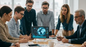 Inversiones socialmente responsables 2026: Guía para el inversor ético español Grupo diverso de inversores españoles analizando gráficos de inversiones socialmente responsables en 2026.