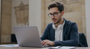 Joven emprendedor español revisando oportunidades de negocio en 2026