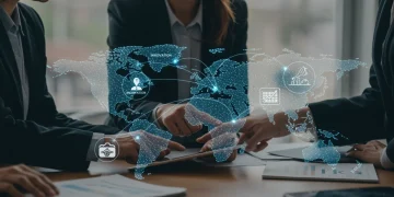 Mapa de Europa con líneas de conexión a España y símbolos de innovación, digitalización y sostenibilidad, representando subvenciones europeas para PYMES en 2026.