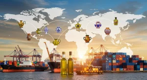 Oportunidades de Exportación: España en Mercados Emergentes 2026 Mapa global con rutas comerciales y productos españoles exportados a mercados emergentes en 2026.