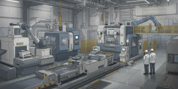 Maquinaria industrial avanzada en una fábrica moderna, simbolizando la inversión y eficiencia.