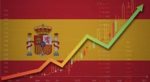 Mercado de Valores Español en 2026: Predicciones y Acciones Clave Gráfico bursátil alcista con la bandera española, representando el mercado de valores español en 2026.