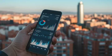 Persona invirtiendo en España con un móvil, mostrando gráficos financieros