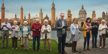 Grupo de personas de diferentes edades planificando su jubilación en España con planes de pensiones.