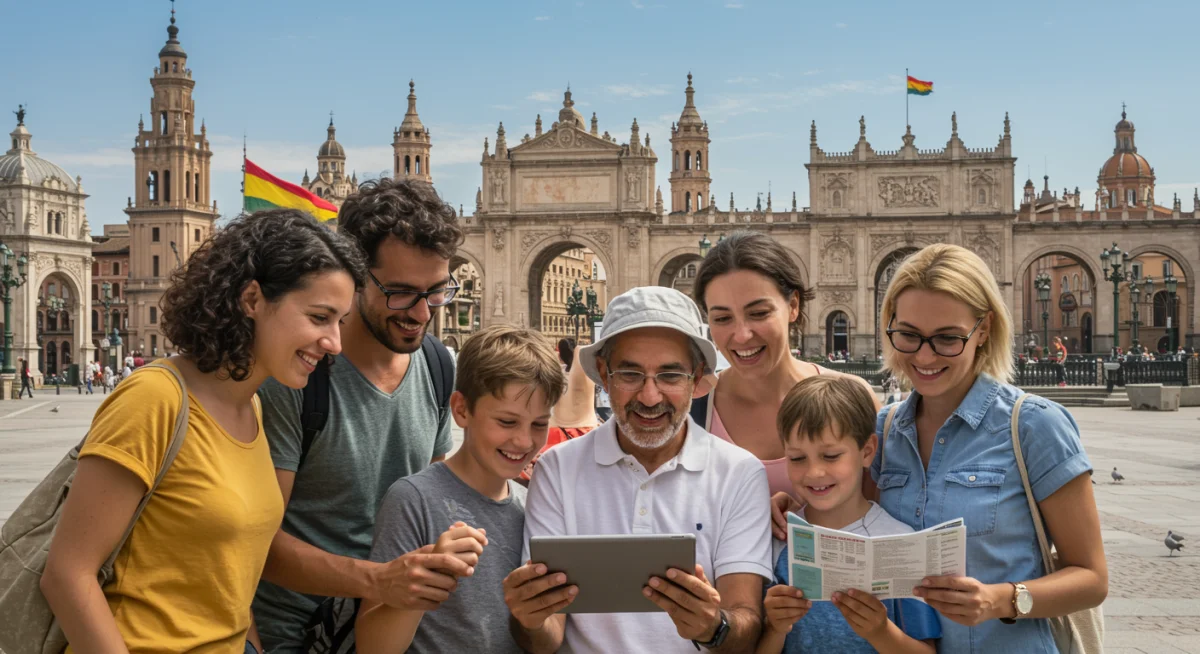 Familias y parejas planificando viajes nacionales con información sobre subvenciones