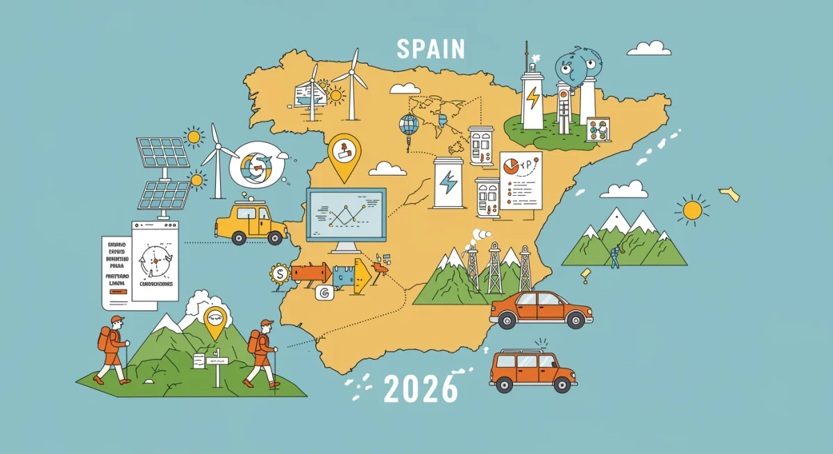 Ilustración de los sectores estratégicos con mayor crecimiento y oportunidades de empleo en España para el año 2026.