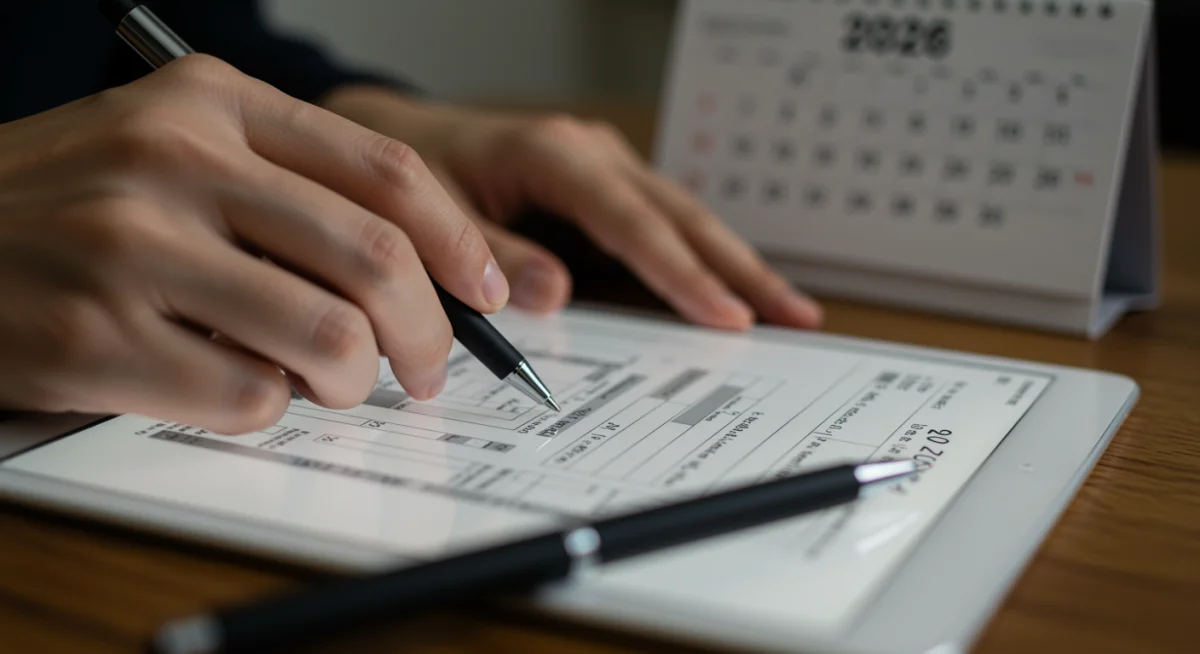 Manos rellenando un formulario de solicitud digital para ayudas estatales de formación dual.