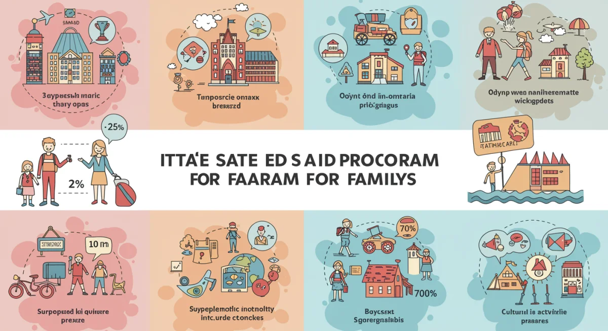 Infografía detallada de programas de ayudas estatales para familias viajeras y cómo ahorrar en 2026.