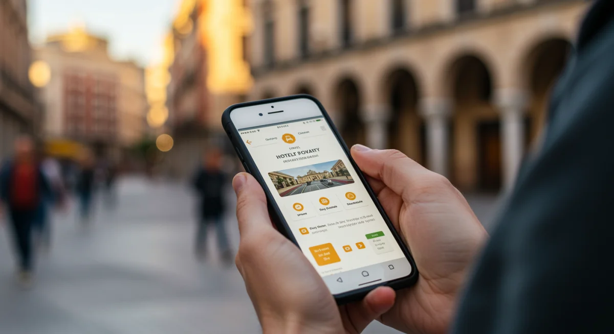 Persona utilizando una aplicación de lealtad hotelera en España