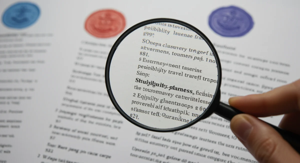 Lupa examinando criterios de elegibilidad en un documento oficial de ayudas de viaje