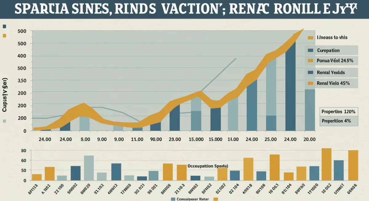 Gráfico de tendencias y métricas financieras del mercado de alquiler vacacional en España.