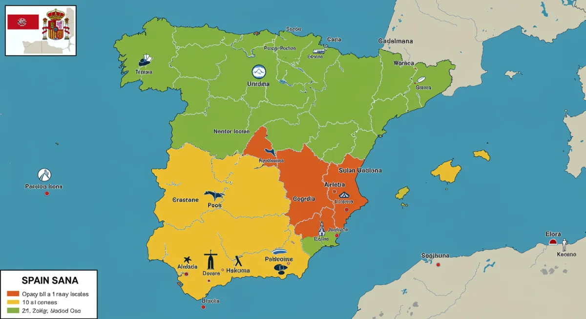 Mapa de España destacando regiones costeras e insulares con alto potencial de revalorización turística inmobiliaria en 2026.