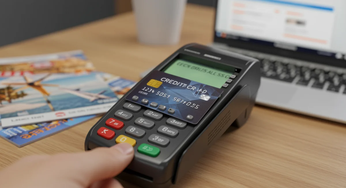 Tarjeta de crédito acumulando puntos de fidelidad para viajes