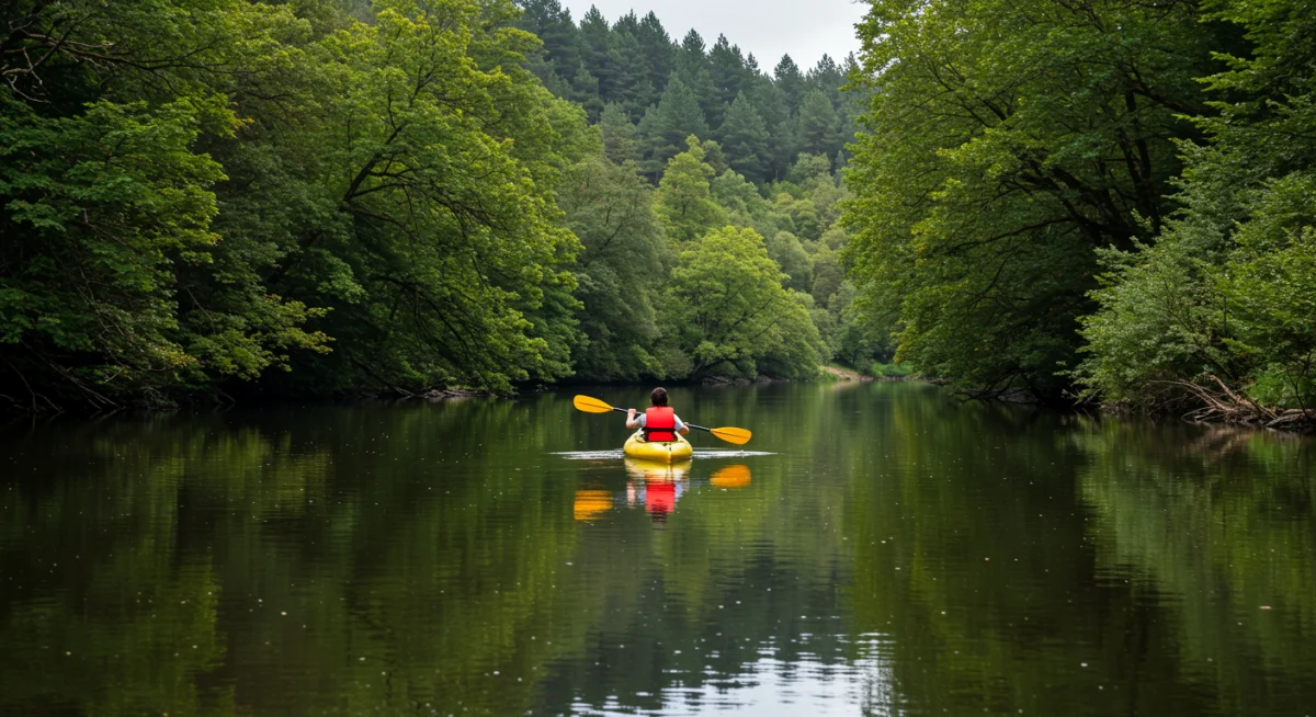 Persona haciendo kayak en el río Sella, una popular actividad de turismo activo en Asturias.