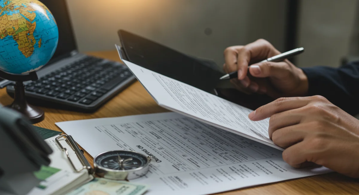 Persona planificando viajes y revisando documentos fiscales para optimización