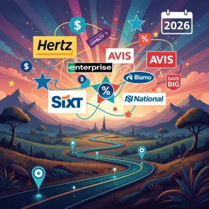 Programas de Recompensas en Alquiler de Coches: Ahorra hasta un 25% en 2026 Logos de programas de recompensas de alquiler de coches con descuentos