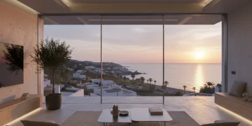 Propiedad de inversión turística moderna en España con vistas al mar, destacando herramientas digitales para reservas y gestión.