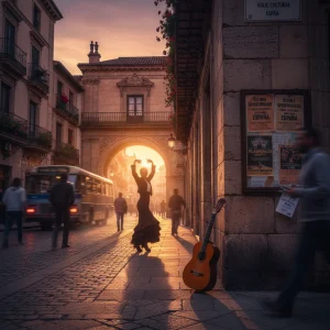 Ayudas Viajes Culturales España 2026: Fecha Límite 31 Marzo Calles históricas de España al atardecer, representando viajes culturales y oportunidades.