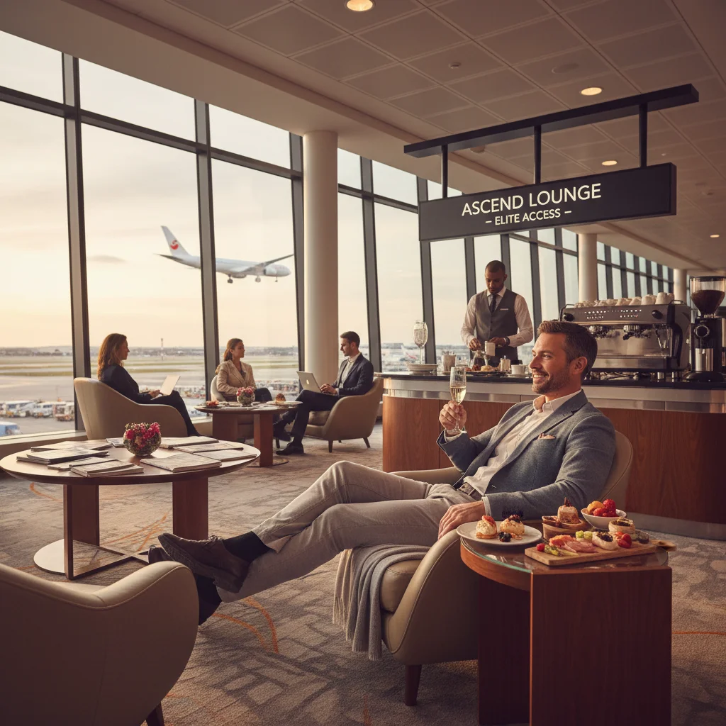 Viajero disfrutando de sala VIP en aeropuerto